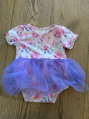 Mila and Rose 6-12 Months Floral Rose Tutu Bodysuit Dress in Pink & Lavender